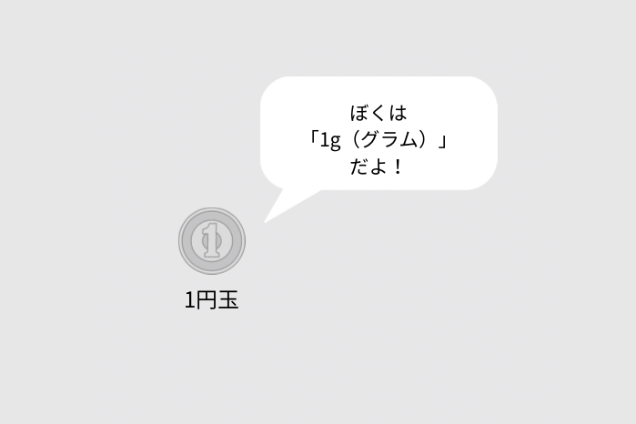 1円玉は1gであることを説明するイラスト