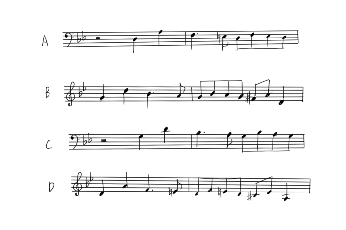 小フーガト短調の主題と応答の楽譜のイラスト