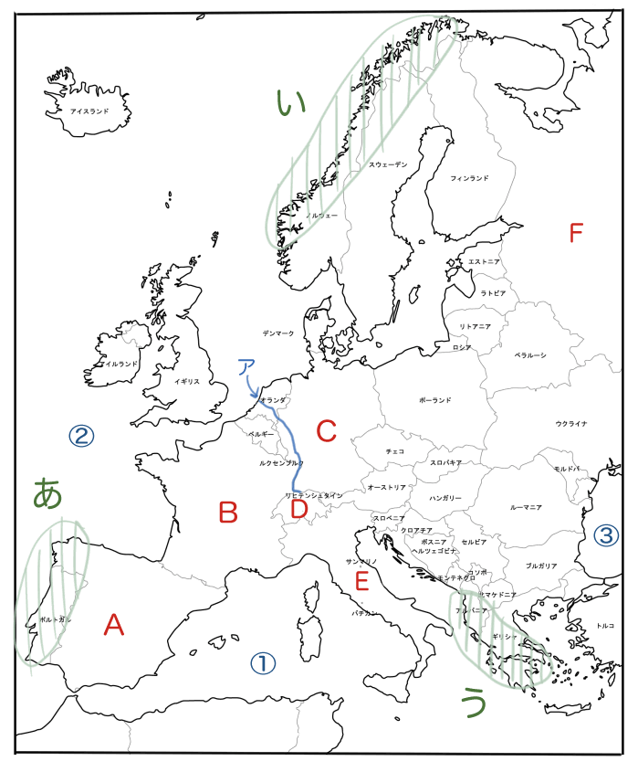 ヨーロッパ州の地理問題の地図のイラスト
