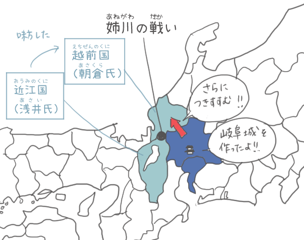 姉川の戦いの勢力図のイラスト