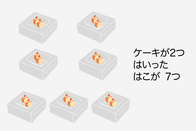 ケーキが3つ入った7つの箱のイラスト