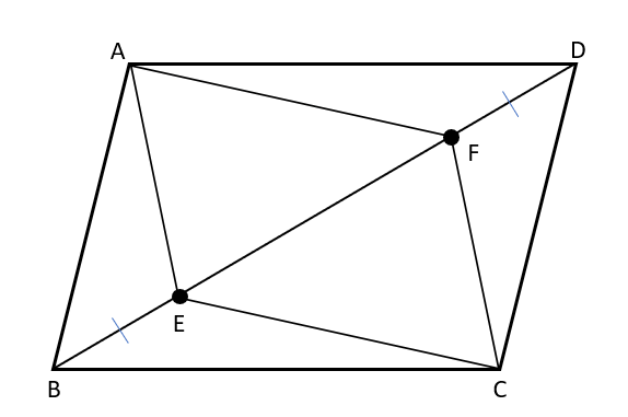 対角線がそれぞれの中点で交わる条件を使った証明の問題の図