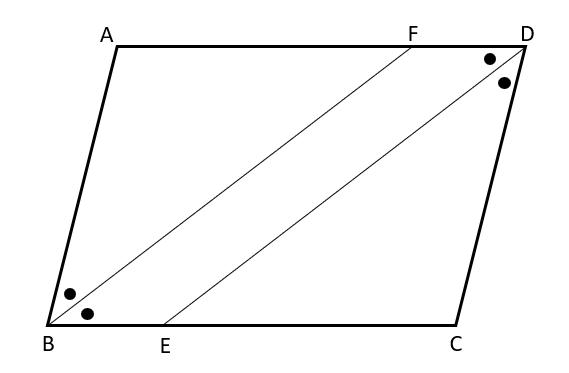 ２組の対辺がそれぞれ平行である条件を使った証明の問題の図