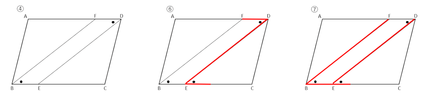 ２組の対辺がそれぞれ平行である条件を使った証明の問題の解説用の図