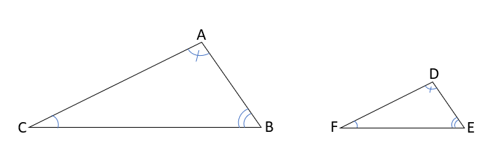 合同な三角形にならない３つの角がそれぞれ等しいを説明する図