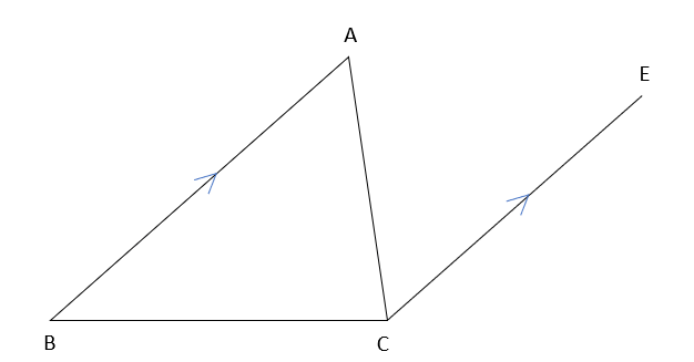 三角形の内角の和が１８０°になることの証明の例題の図