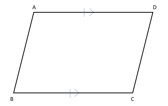 対辺が平行で長さが等しければ平行四辺形になることの説明用の図