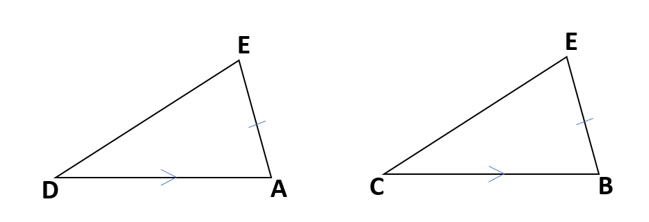 三角形の合同の証明の例題の説明用の図