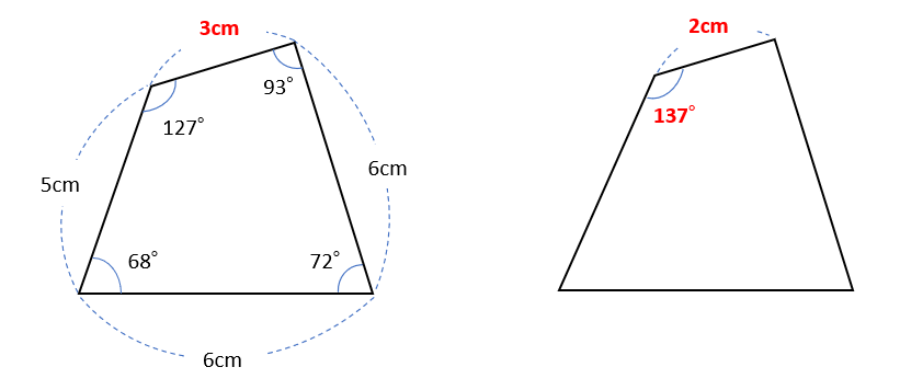 角度の大きさや辺の長さが違う合同ではない図形の例