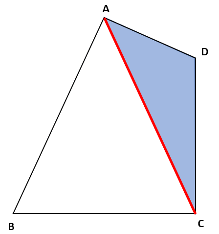 四角形の面積を変えずに三角形にする作図の例題の解説図その１