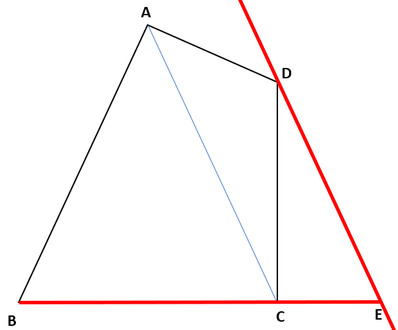 四角形の面積を変えずに三角形にする作図の例題の解説図その２