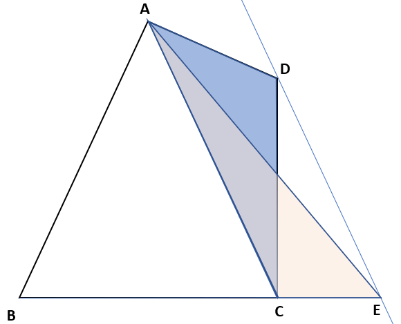 四角形の面積を変えずに三角形にする作図の例題の解説図その３