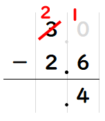 小数のひき算の筆算