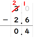 小数のひき算の筆算