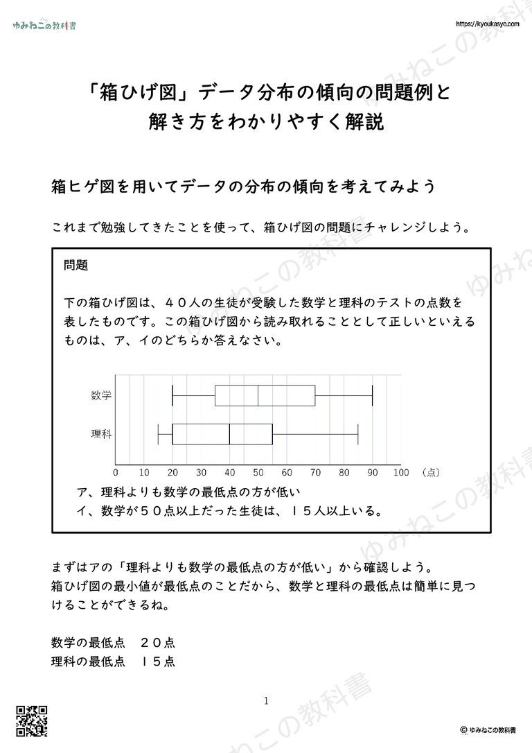 「箱ひげ図」データ分布の傾向の問題例と 解き方をわかりやすく解説