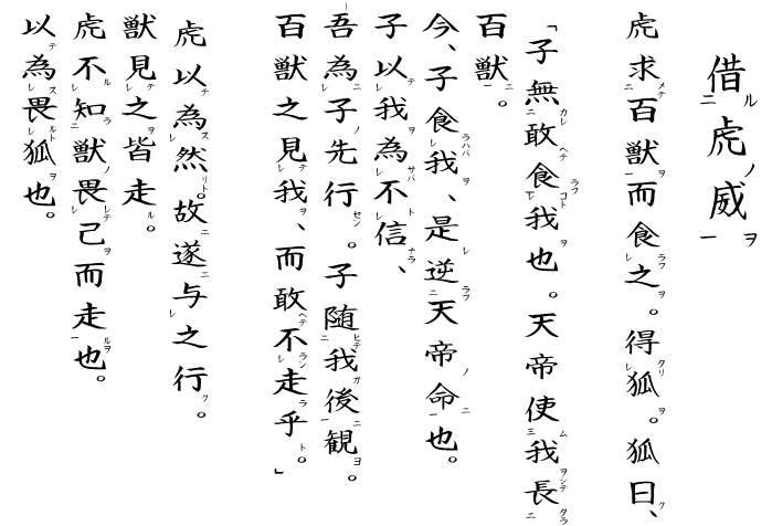 漢文「虎の威を借る狐」の訓読文の画像