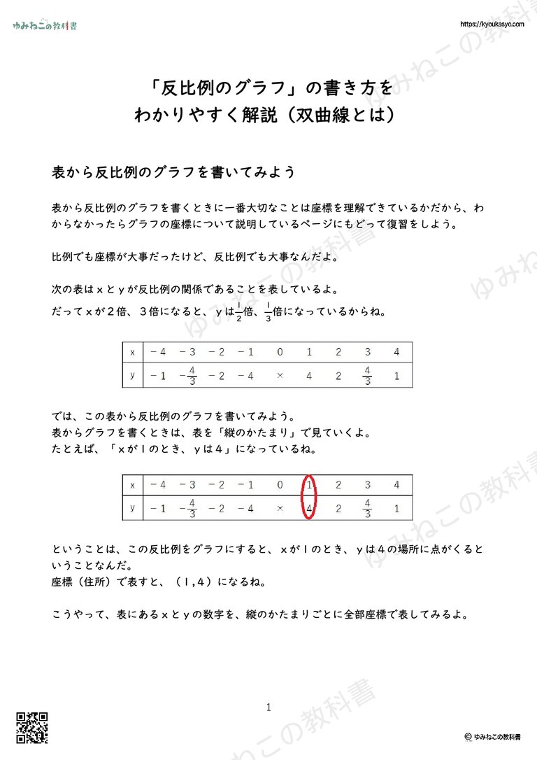 「反比例のグラフ」の書き方を わかりやすく解説（双曲線とは）