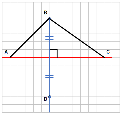 線対称な図形の性質を使って、対称の軸が横向きになっている線対称な図形を書く問題