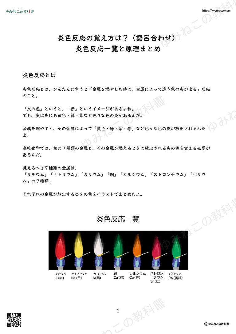 炎色反応の覚え方は？（語呂合わせ） 炎色反応一覧と原理まとめ