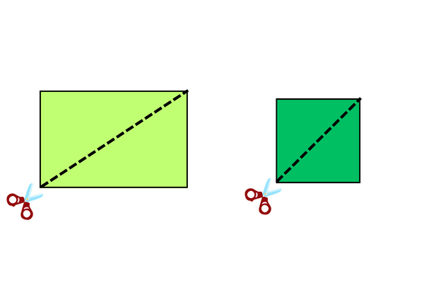 長方形を切って、直角三角形をつくるイラスト