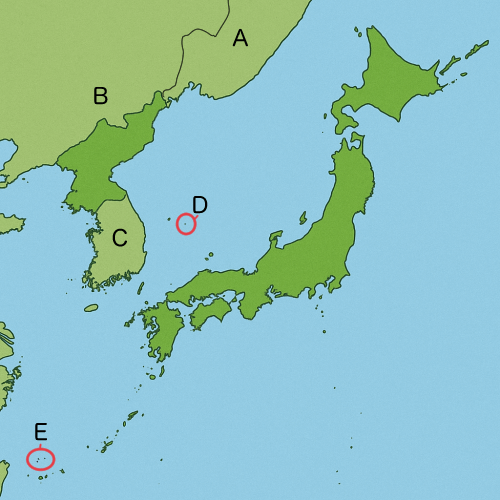 日本と周りの国と島々の地図のイラスト