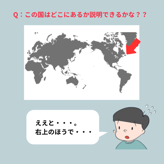 経線と緯線がないと、世界の中の場所を伝えにくいことを説明するイラスト