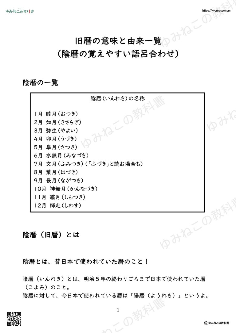 旧暦の意味と由来一覧 （陰暦の覚えやすい語呂合わせ）