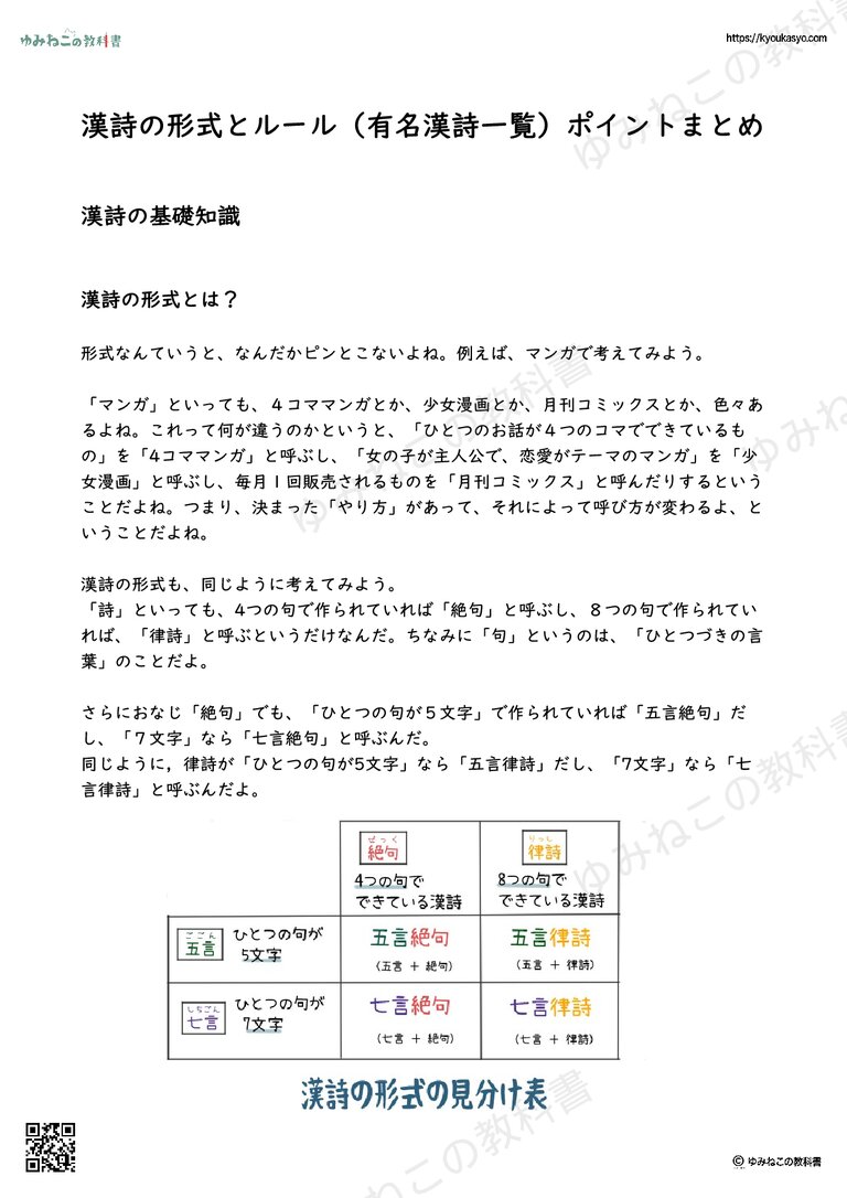 漢詩の形式とルール（有名漢詩一覧）ポイントまとめ