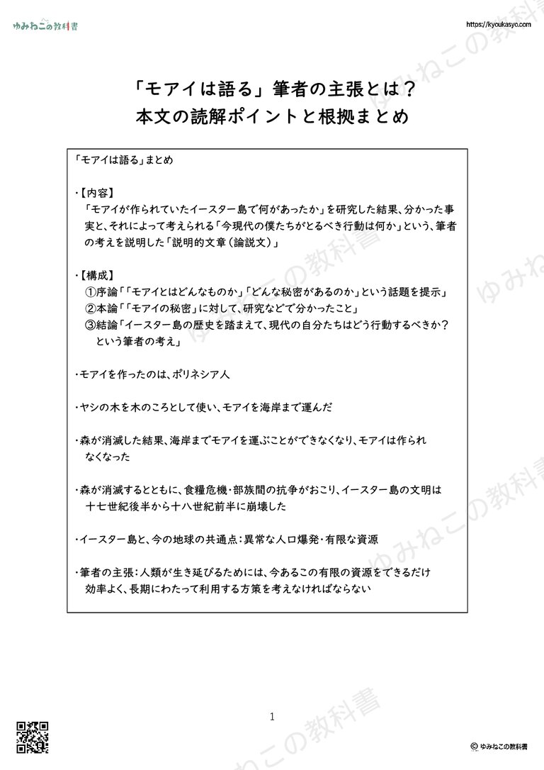 「モアイは語る」あらすじと期末テスト対策ポイントまとめ