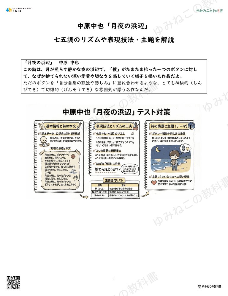 中原中也『月夜の浜辺』七五調のリズムや表現技法・主題を解説