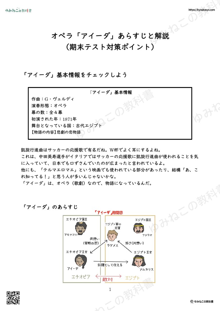 オペラ「アイーダ」あらすじと解説 （期末テスト対策ポイント）
