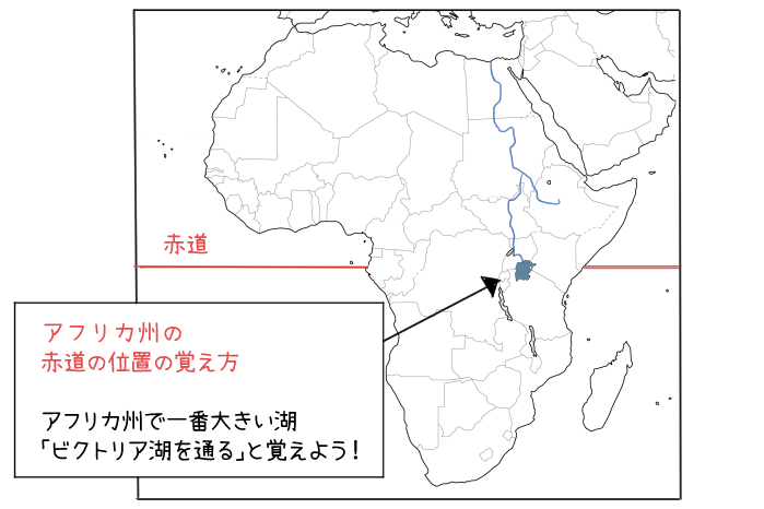 アフリカ州の赤道の位置を説明しているイラスト