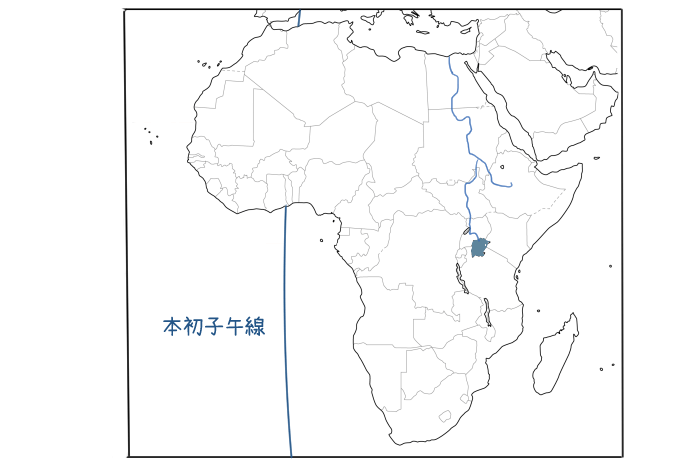 アフリカ州を通る本初子午線の位置のイラスト