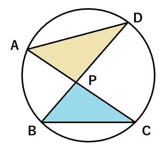 円周角の定理を使った相似の証明問題で、相似な図形の色分け