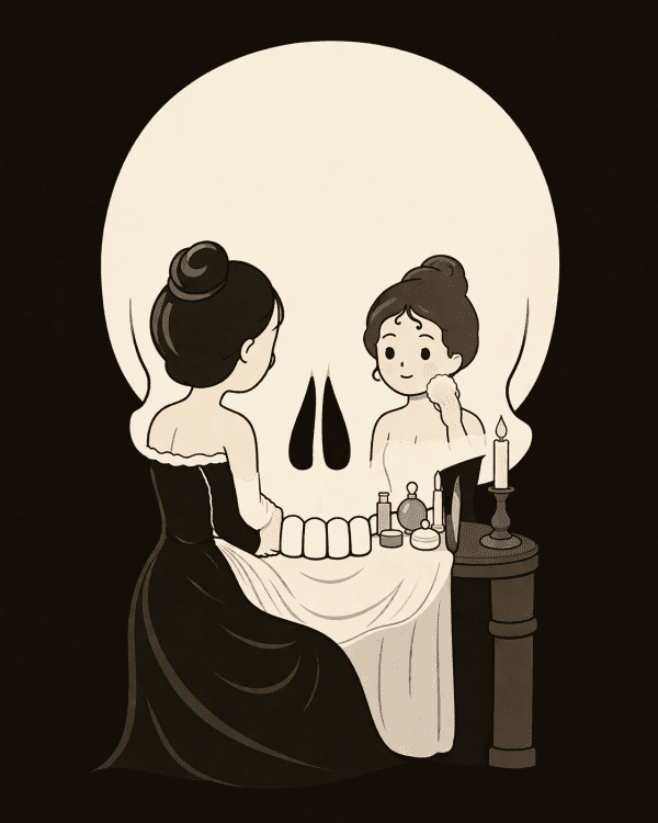 ドクロと鏡台のだまし絵のイラスト