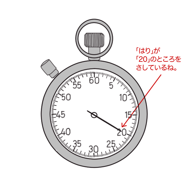 20秒を指しているストップウォッチのイラスト
