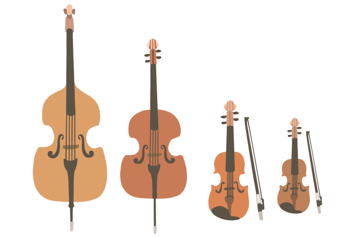 ヴァイオリン・ヴィオラ・チェロ・コントラバスのイラスト