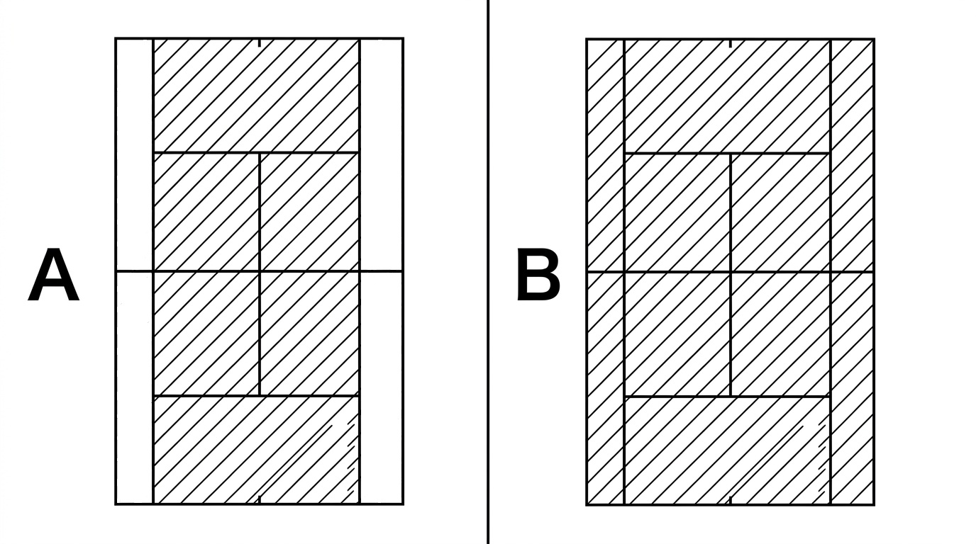テニスのシングルスとダブルスで使用するコート範囲をAとBで示したテスト問題