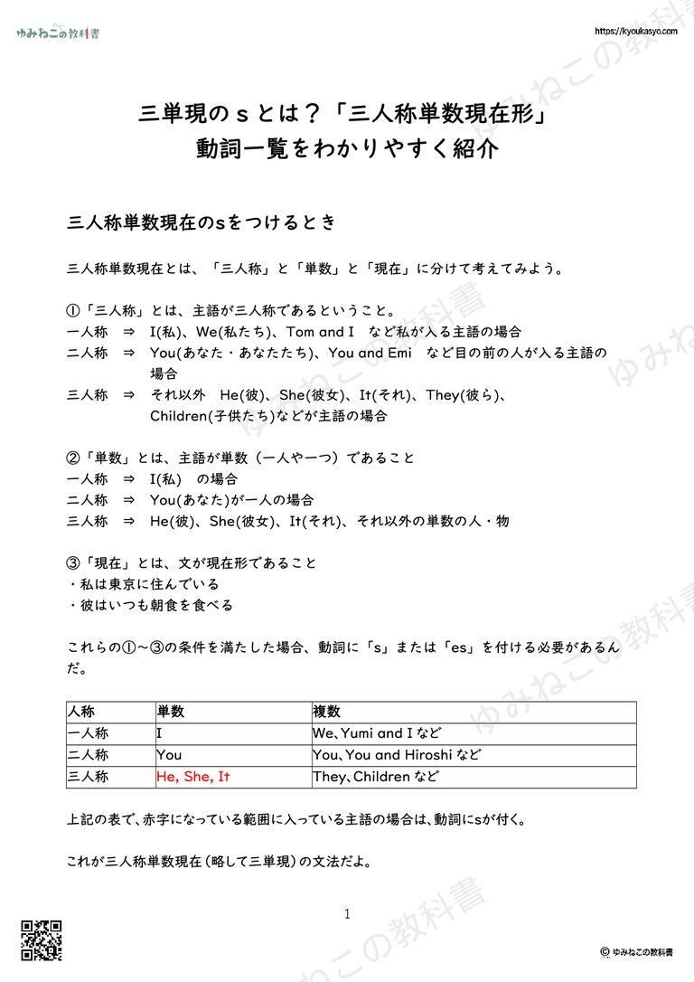 三単現のｓとは？「三人称単数現在形」 動詞一覧をわかりやすく紹介