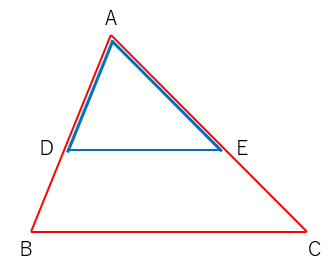 三角形と比の定理の逆の説明で、青と赤が相似になることを示した図