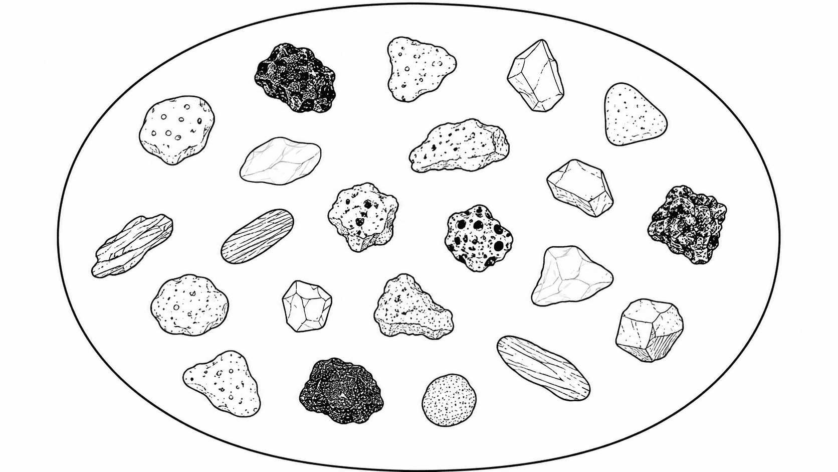 そう眼実体けんび鏡などで観察した、形や見え方の異なる複数の火山灰の粒を示した問題図